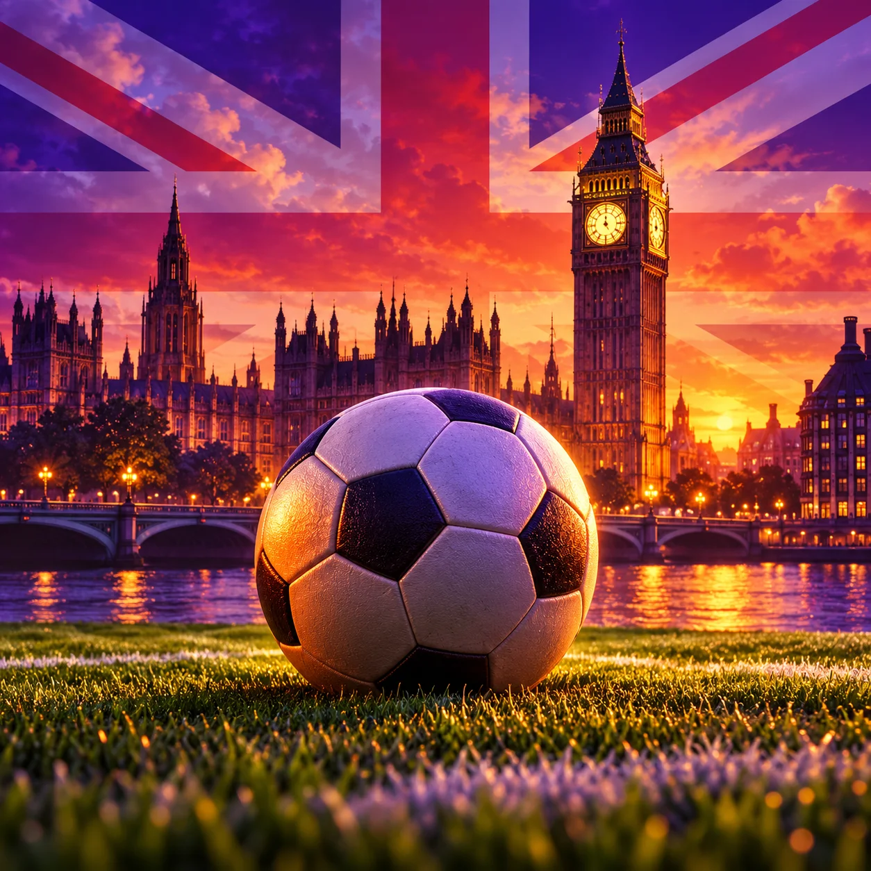 Football with London's Big Ben and a Union Jack motif